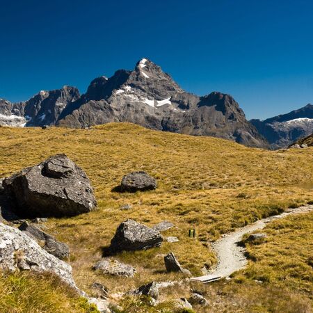 mountains on routeburn track, view from harris saddle, south island, new zealand.の写真素材
