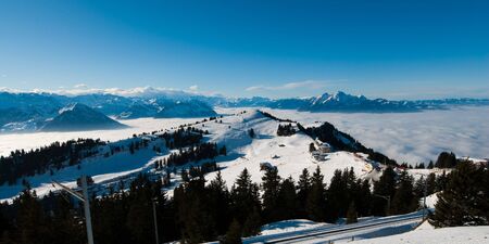Panoramic view from Rigi over swiss alps in winterの写真素材