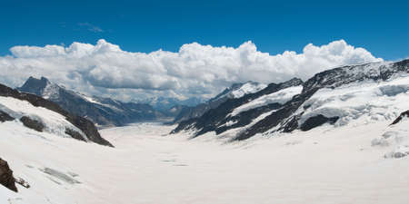 Scenic view of the Aletsch Glacier from Jungfraujoch, Switzerland in summerの写真素材