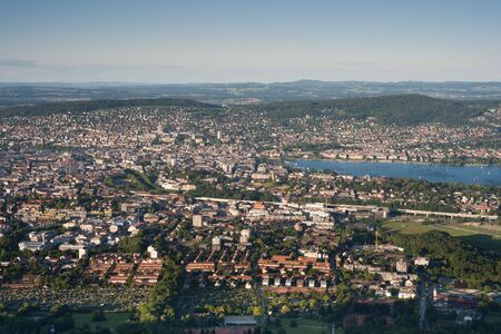 aerial view of zurich city taken from uetliberg on a clear dayの写真素材