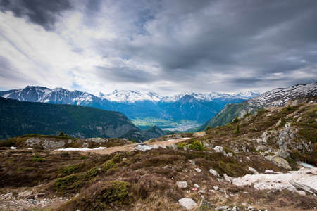 scenic view from belalp, wallis, switzerland on a gray dayの写真素材