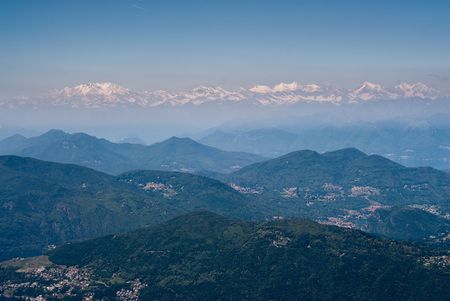 Monte rosa and mischabel mountain range. View from monte generoso, tessin, switzerland