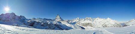panoramic view from riffelberg with matterhorn in winter, zermatt, switzerlandの写真素材