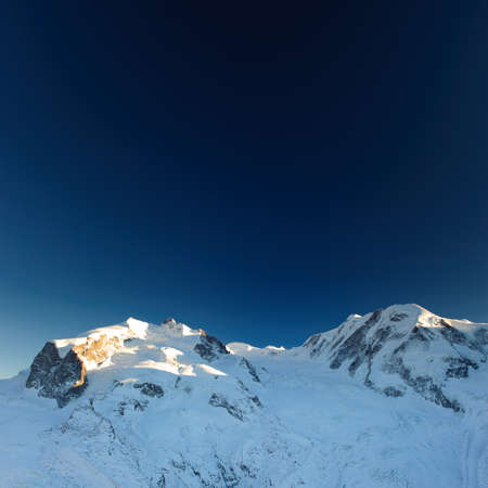 Monte Rosa and Lyskamm from Gronergrat in winter. Zermatt, Switzerlandの写真素材