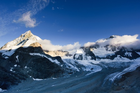 Matterhorn and Dent d'Hérens mountain peak view from Schoenbielhuette, Zermatt, Switzerland