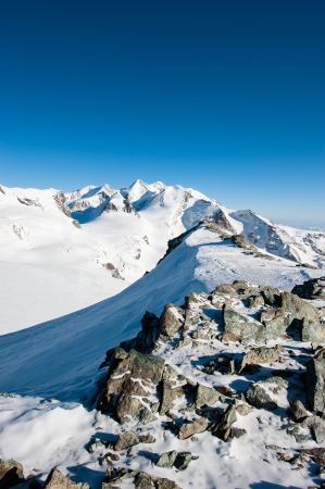 monte rosa mountain range, view from cibba di rollin, zermatt, switzerlandの写真素材