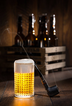 Shiny glass of beerの写真素材