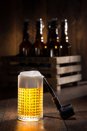 Shiny glass of beerの写真素材