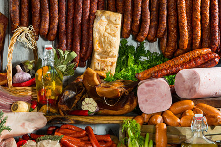 Still life of meat productsの写真素材
