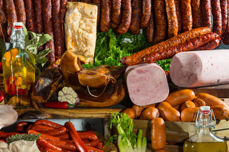 Still life of meat productsの写真素材