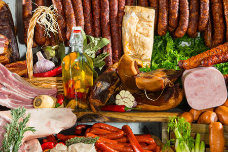 Still life of meat productsの写真素材