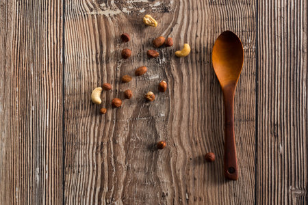 Spoon and nutsの写真素材