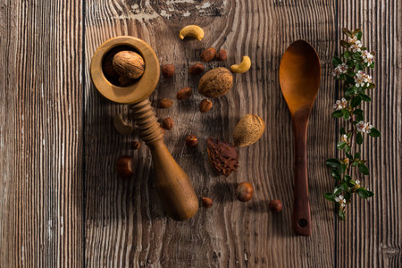 Nutcracker with spoon on a tableの写真素材