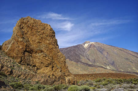 Volcano El Teide and Los Roques. Island Tenerife, Spain. El Teide, a volcano on Tenerife is the highest mountain of Spain 12,188.3 feet (3,715 m)の写真素材
