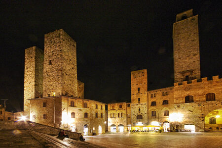 Night view of medieval town San Gimignano, Tuscany, Italy.のeditorial素材