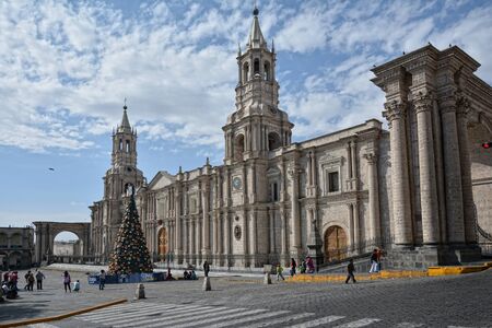 Main square "Plaza de Armas" with Cathedral in Arequipa, Peru.のeditorial素材