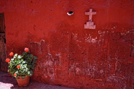 Inside the ancient Santa Catalina convent in Arequipa, Peru.の写真素材