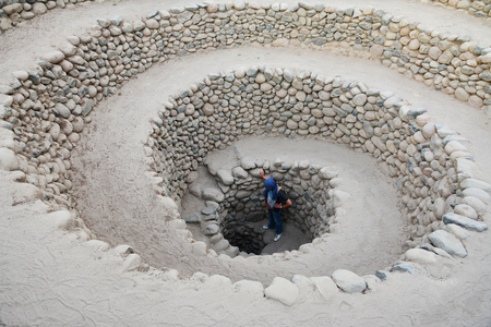 Wells constructions and part of elaborate underground aqueduct system made by the people of Nazca at 400500 AD, Nazca Desert in southern Peru.のeditorial素材