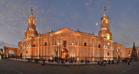 Cathedral of Arequipa at night, PeruCathedral of Arequipa is locataed on the Plaza de Armas in the historic center of Arequipa, Peru.のeditorial素材