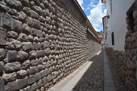 Old Inka wall in city of Cuzco in Peru, South America.Horizontal view.の写真素材