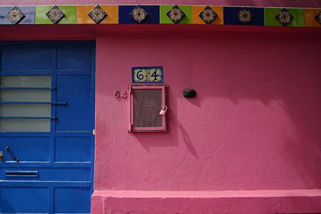 A colorful house in the Coyoacan neighborhood in Mexico City.This is one of the most intersting places to visit in the capital of the Mexico.のeditorial素材