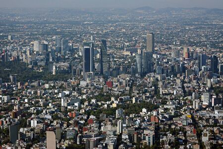 An aerial view of Paseo de la Reforma and  skyscraperes in Mexico City.のeditorial素材