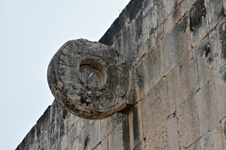 Mayan archeological site of Chichen Itza, Yucatan, Mexico.Stone ring for ball game.の写真素材