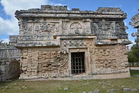Church and temple of reliefs in Chichen Itza.Mayan archeological site of Chichen Itza, Yucatan, Mexico.の写真素材