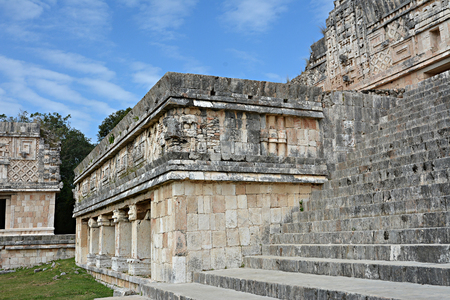 Architectural details of the nunnery building in Uxmal. Yucatan Peninsula, Mexico.の写真素材