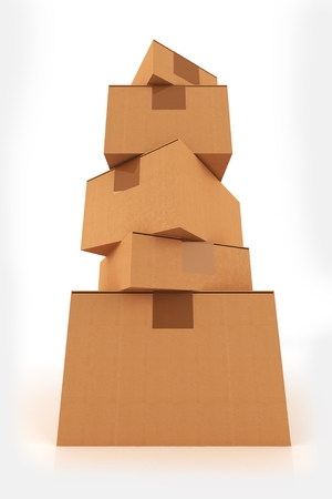 Cardboard Boxes Pile 3D Illustration Isolated on White の写真素材