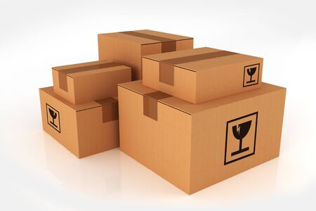 Shipping Boxes Pile. Cardboard Boxes Isolated on White Background.