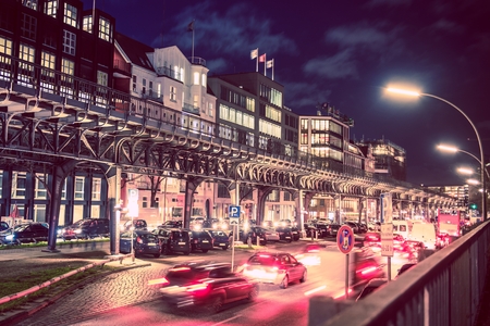 Hamburg Traffic Rush at Night. Hamburg, Germany, Europe.の写真素材