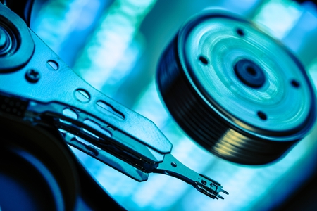 Computer Data Safe Storage Concept Photography. Modern Computer Hard Drive Closeup.の写真素材