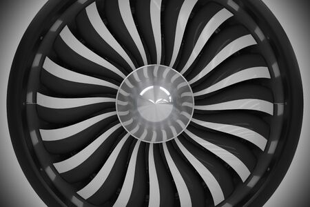 Jet Turbine Fan Closeup. Turbine Fan 3D Illustration. Aviation Technology.の写真素材