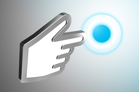 Hand Mouse Cursor Pointing Blue Spot. 3D Render Concept Illustrationの写真素材