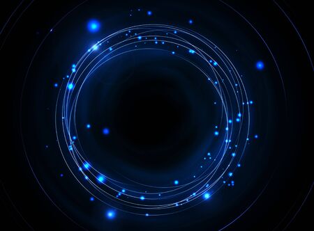 Blue Abstract Orbits Background. Blue Orbits on Black.の写真素材