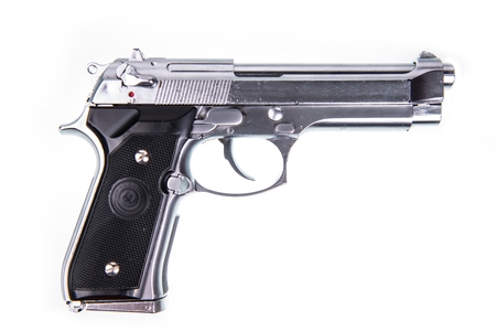 Silver Handgun Isolated on White Background.の写真素材