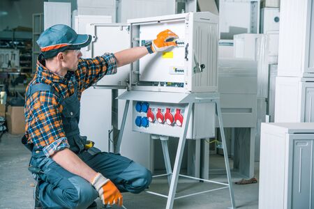 Electric Supply Equipment Preparing by Electrician Worker.
の写真素材