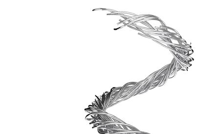 Broken metal cable on white backgroundの写真素材