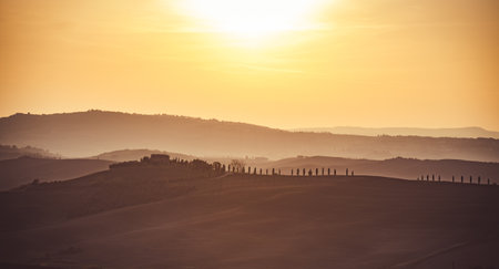 Tuscany villa at sunset.の写真素材