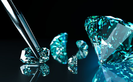 Checking the purity of diamonds. Diamond Exchange. 3d illustration.