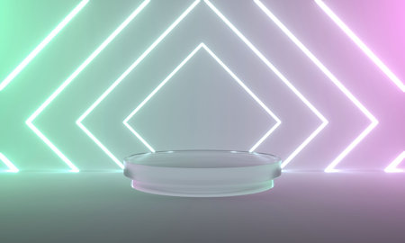 Product stand with light stripes. 3d illustration.の写真素材