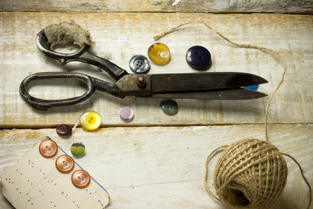 vintage background.scissor,buttonsの写真素材