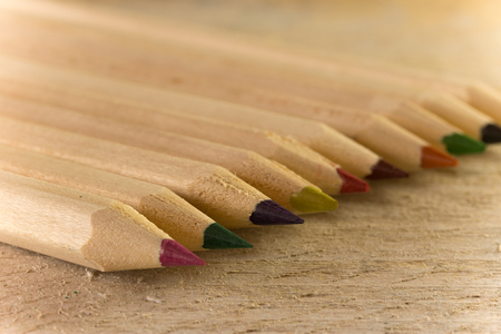 blank pencils on a wooden surface,pencil backgroundの写真素材