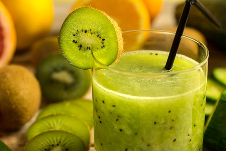 fresh juice made from kiwi fruit close upの写真素材