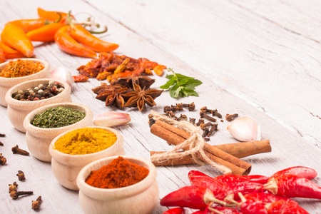 colourful spices with free space for a textの写真素材