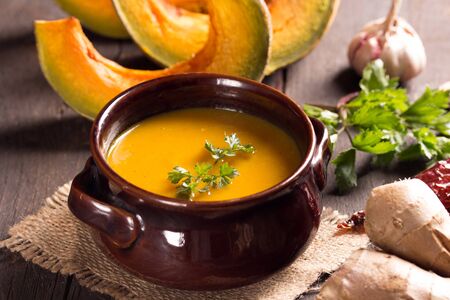 pumpkin soup with ingredientsの写真素材