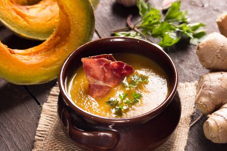 pumpkin spop in a cute rustic bowlの写真素材