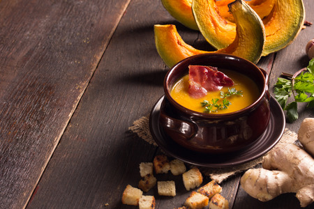pumpkin soup with baconの写真素材