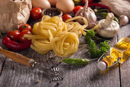 nest pasta wiht herbs and vegetablesの写真素材